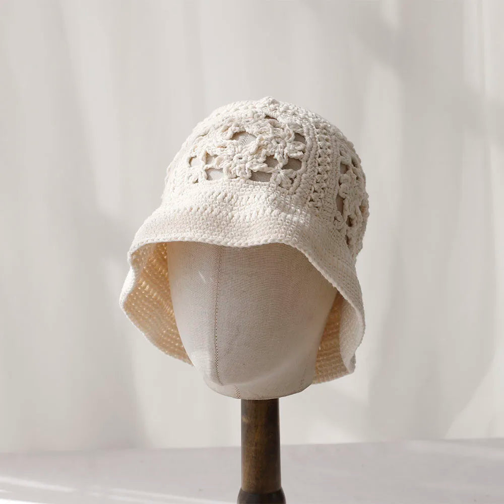 2025 Handmade new flowers Y2K style weaving knitted Cap Russian Women Luxury Panama fashion bucket hat