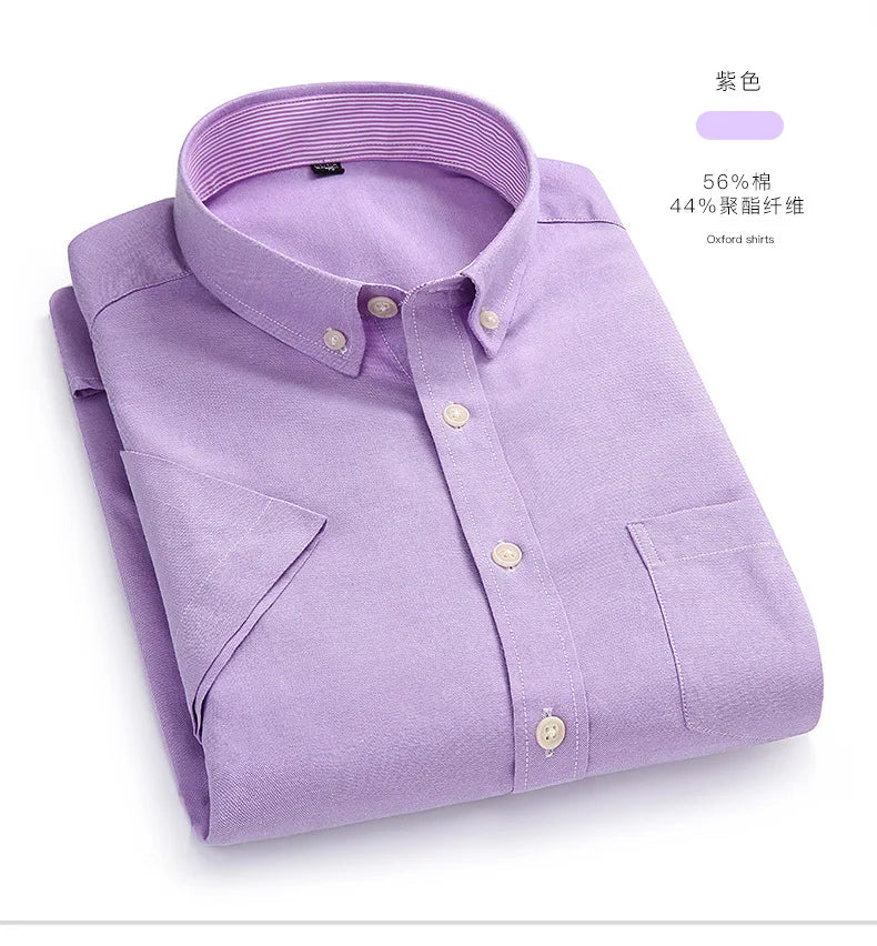 Men's short-sleeved shirt, summer casual, Oxford fabric, solid color, simple, trendy, comfortable and high-quality, street style