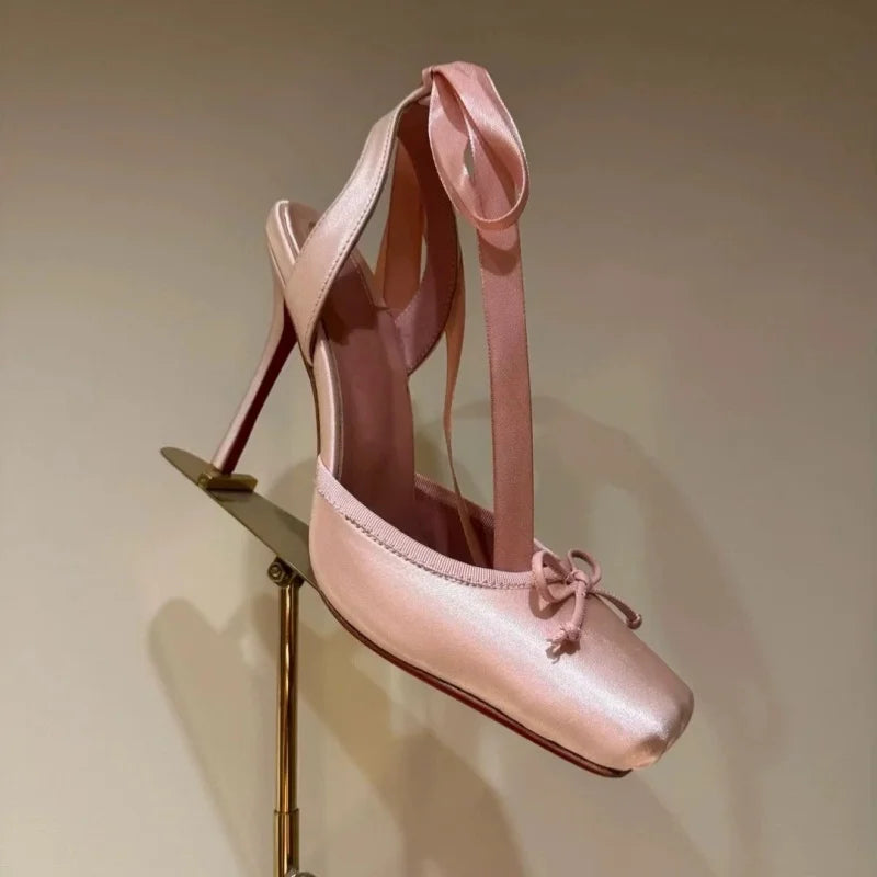 Luxury Design Woman Sandals Summer High Quality Square Satin High-heeled Female Shoes With Ankle Straps Wedding Flip Flops