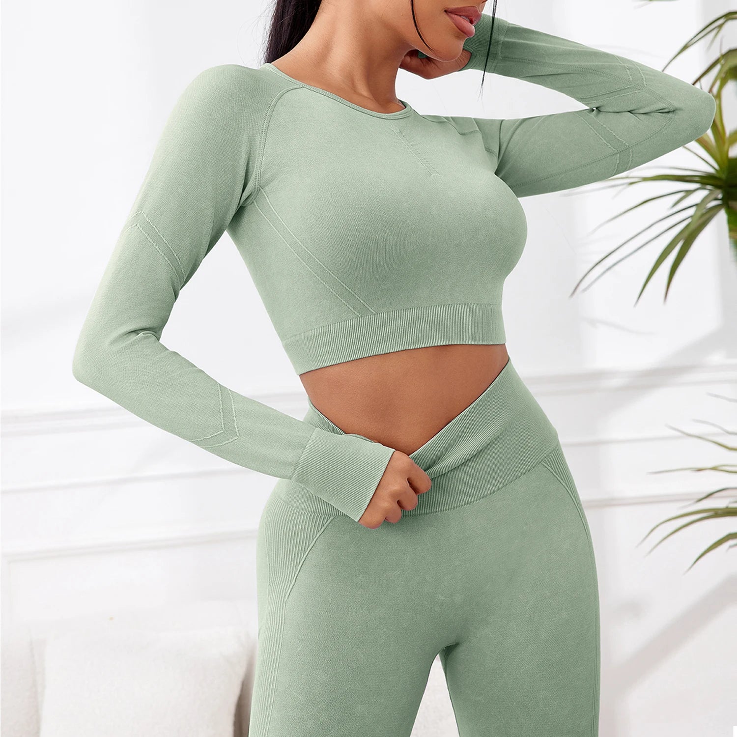 2PCS Sets Women Outfit High Waist Gym Sexy Sport Wash Pants Sets Running Outdoors Skinny