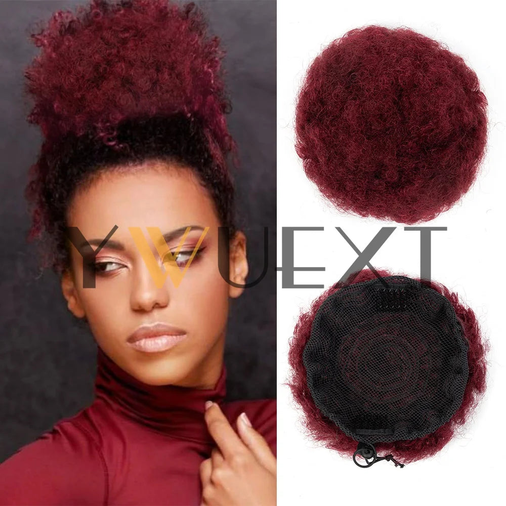 Afro Puff Ponytail 4-6 Inch Human Hair Puff Ponytail Hair Extensions Clip On Kinky Drawstring Curly Ponytail Bun Durable Natural Soft And Smooth Hairpiece Kinky Curly Bun Hair Clip In Drawstring Curly Ponytail Bun