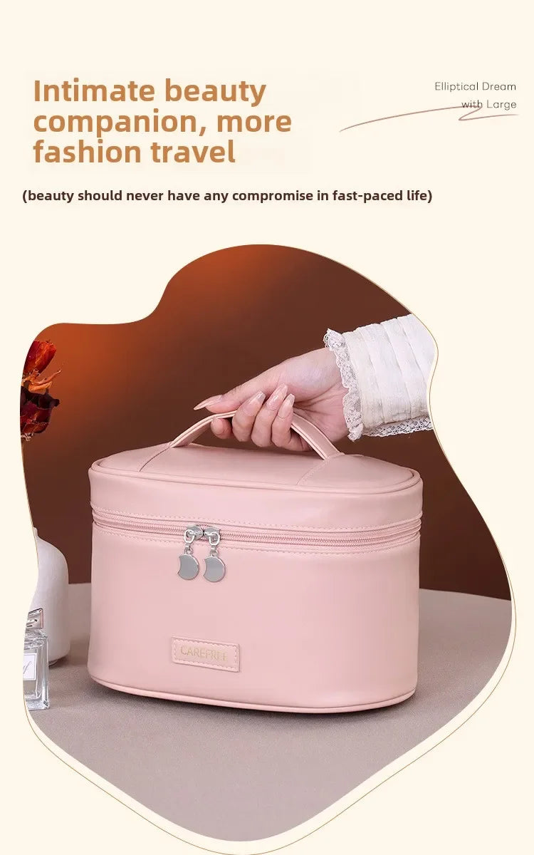Makeup Bag for Women Large Capacity Travel Cosmetic Organizer with Brush Holder Waterproof Toiletry Pouch Portable Makeup Case