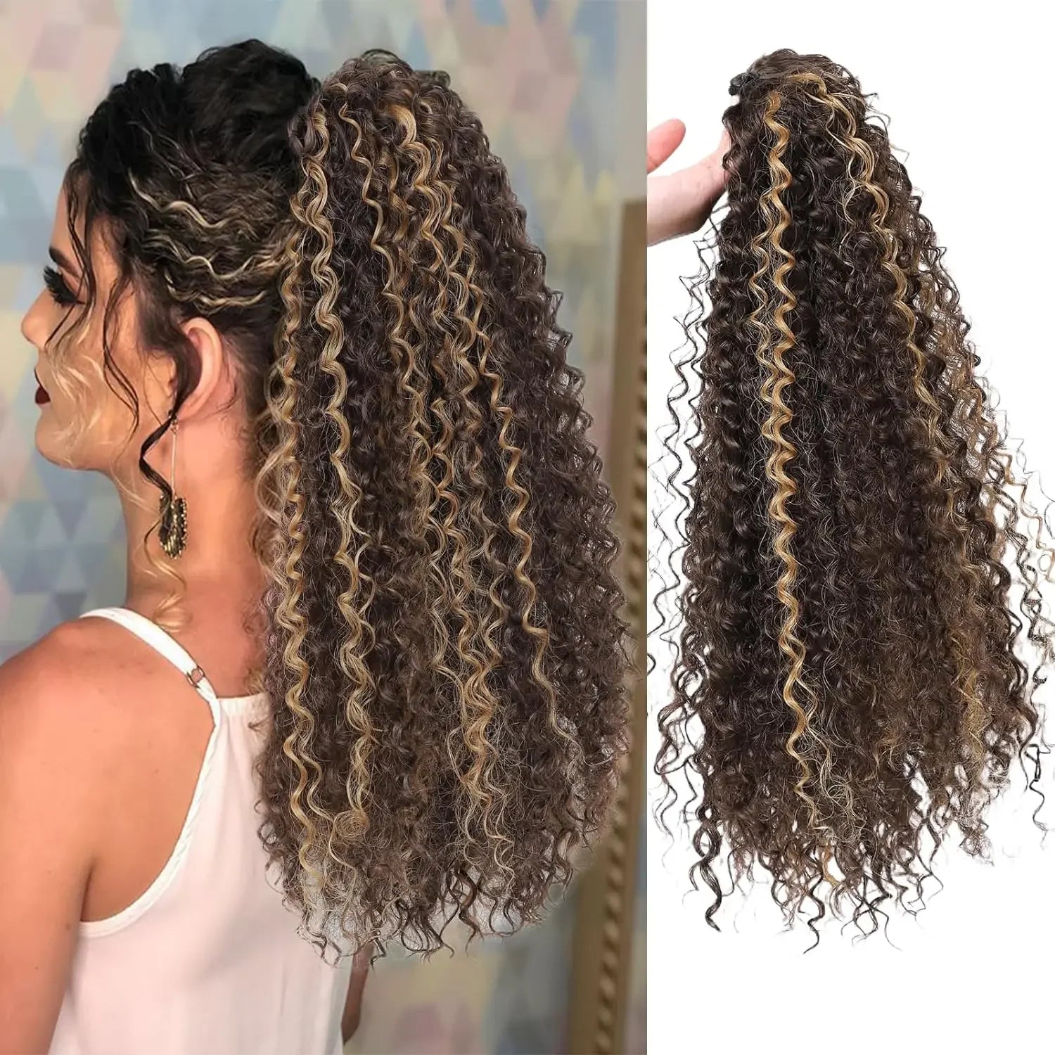 Long Afro Curly Drawstring Ponytail Synthetic Puffy Kinky Curly Fake Tail Extension Fluffy Curly False Hair Ponytail for Women