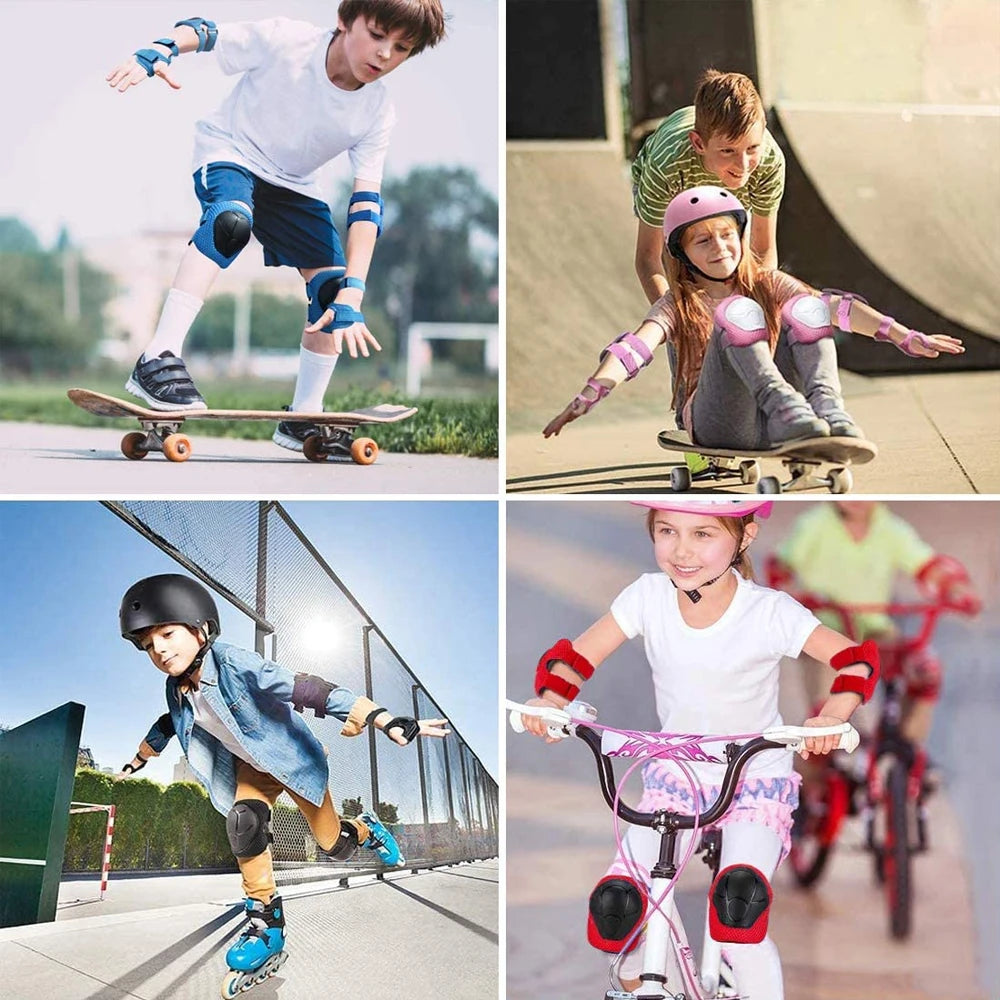 Juego de 6 piezas de equipo de protección infantil, rodilleras para niños pequeños de 3 a 14 años, rodilleras y coderas con protectores de muñeca 3 en 1 para patinaje y ciclismo