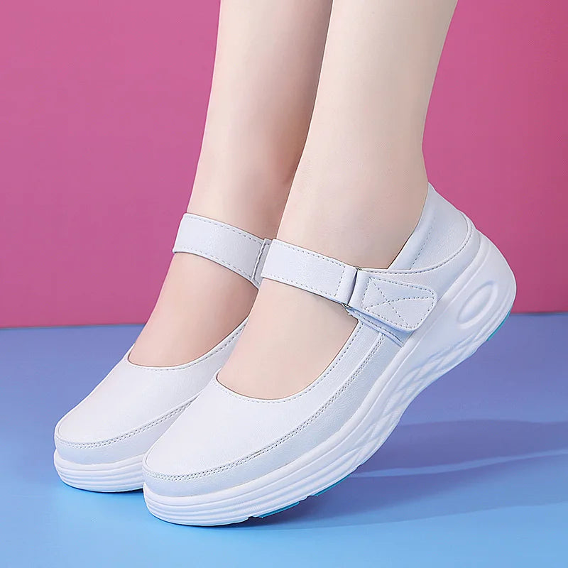 Genuine Leather White Nurse Shoes For Women's Spring Soft soles Breathable Casual Shoes Comfortable air Cushioned Women's Shoes