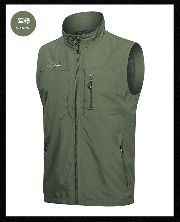 Men's Vest Thin Tooling Loose Quick Drying Outdoor Sports Multi Pocket Stand Collar Camping Fishing Vest Summer жилетка мужская