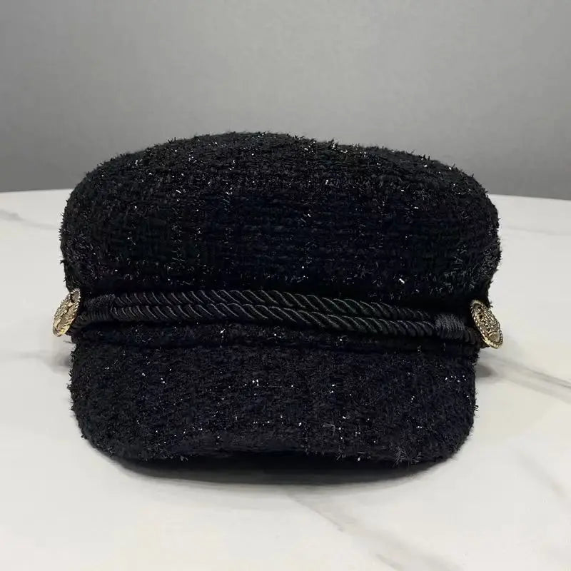 Fashion Women Men Military Hat Spring Autumn Sailor Hats Black Ladies Beret Caps Flat Top Captain Cap Travel Cadet Octagonal Hat
