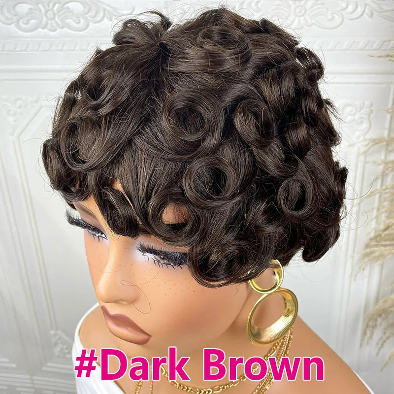 Short Pixie Cut Wigs Human Hair #27 Layered Curly Pixie Cut Wigs For Black Women Brazilian Full Machine Made Wig Pixie Curly On Sale