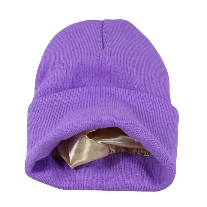 Knitted Hat For Women Silk Satin Lined Beanies Chunky Caps Warm Winter Women Men Bonnet Skullies Caps Male Female Balaclava Hats