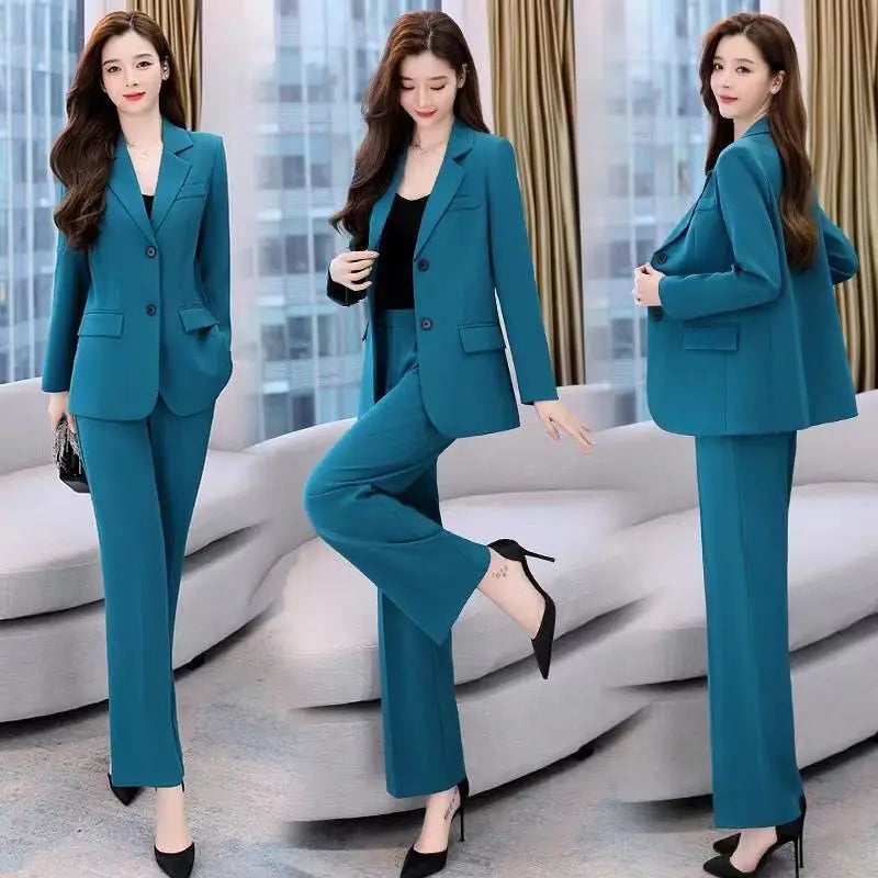 Women's Fashion Professional Suit Korean Elegant Spring Autumn New Casual Blazers Coat + Pants Two-piece Set Femlae Clothing