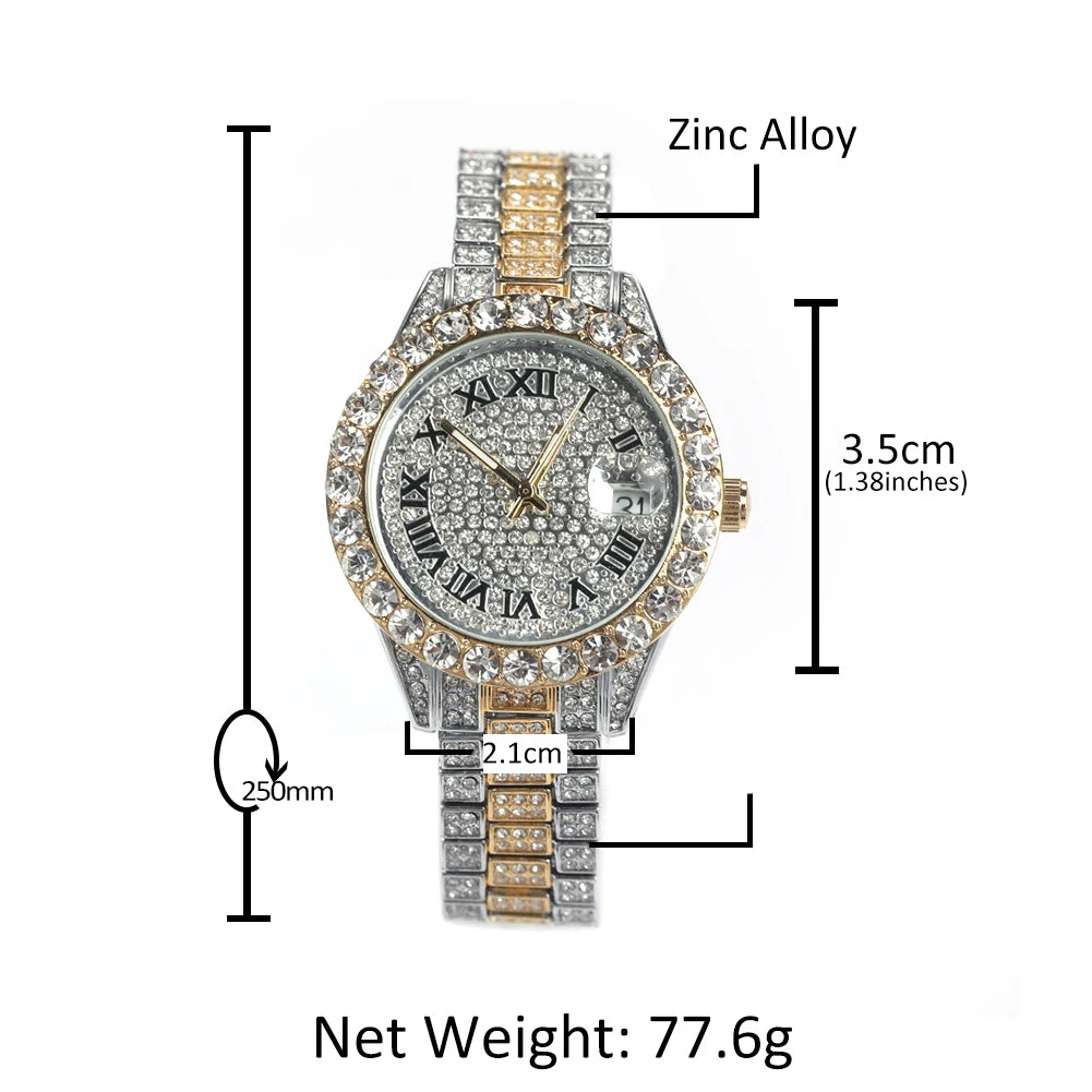 Uwin Women's Watch Baby Pink Iced Out Quartz Clock Small Dial Luxury Rhinestone Waterproof Wrist Watch Small Size For Women