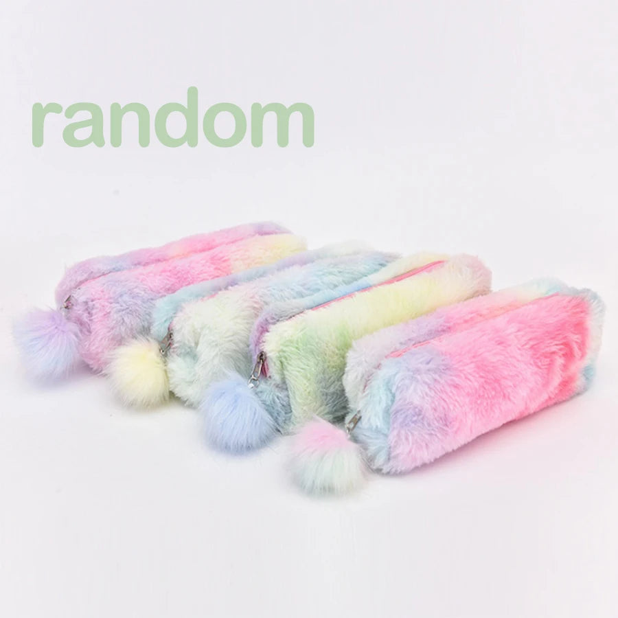 Kawaii Plush Pencil Case Cute Pen Box Large Capacity for Girls Storage Bag Student School Office Supplies Stationery
