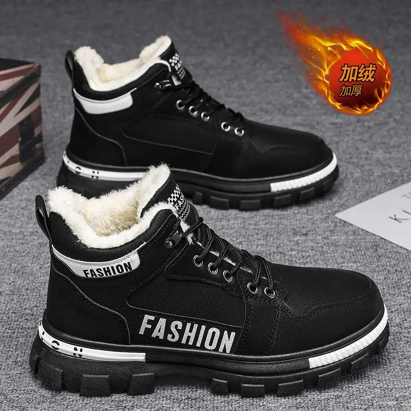 Men Snow Boots Winter Anti Slip Plush Indoor Warm Cold Proof Snow Boots High Top Platform Lace Up Outdoor Sport Work Boots