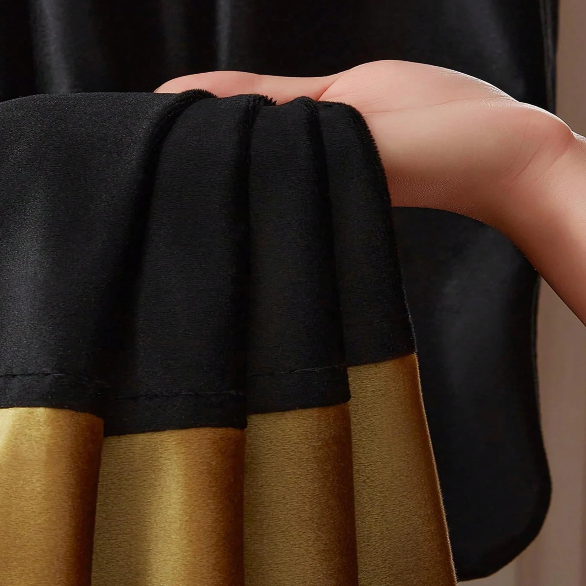 1pc Thick Gold Patchwork Velvet Curtains, Light Blocking & Noise Reducing, Universal Fit for Bedroom & Living Room