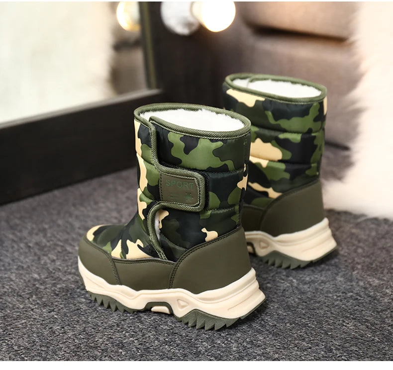 Winter Children Shoes Plush Waterproof Fabric Non-Slip Girl Shoes Rubber Sole Snow Boots Fashion Warm Outdoor Boots