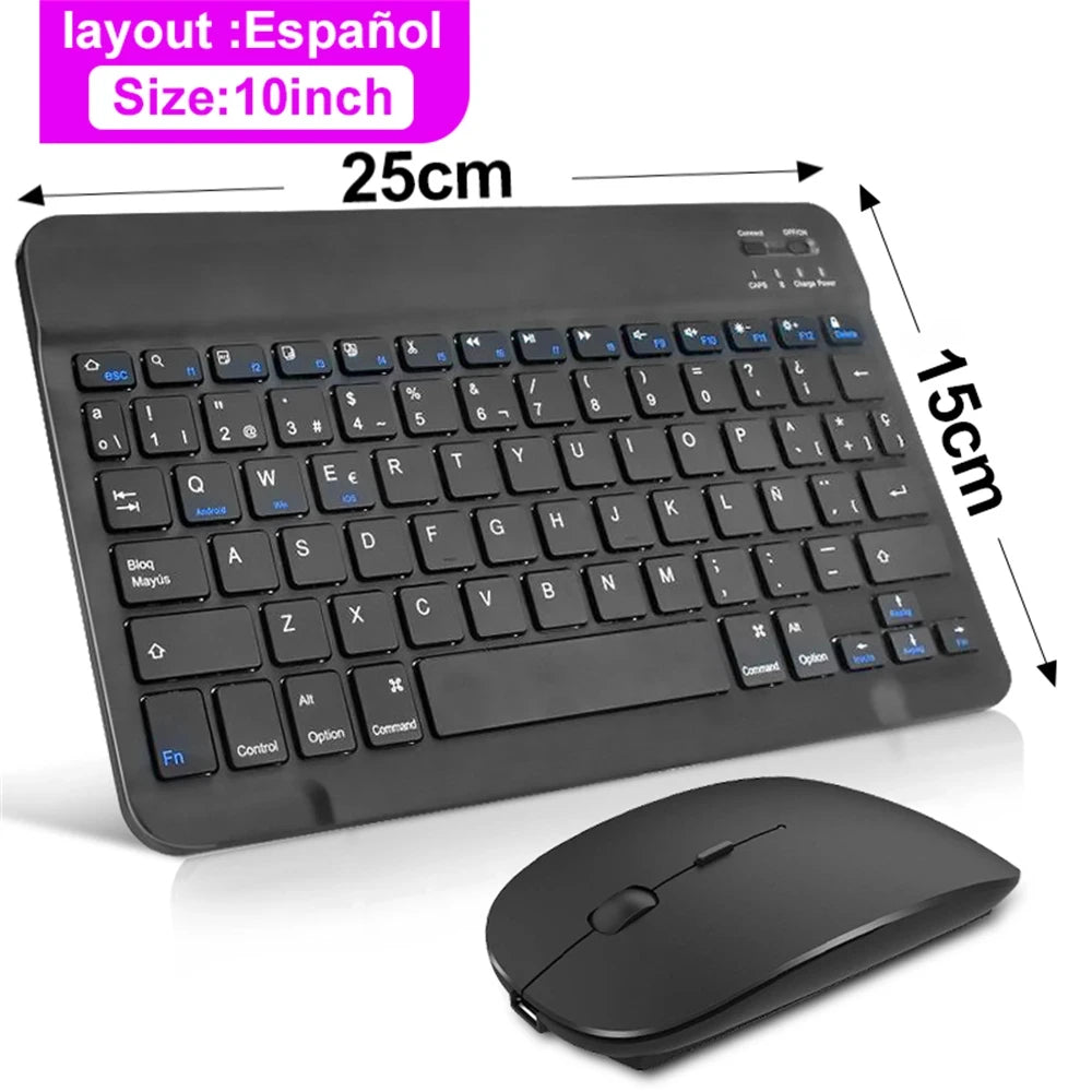 Teclado y ratón inalámbricos Bluetooth para IOS Android Windows Tablet para iPad Air Mini Pro teclado español coreano portugués ruso