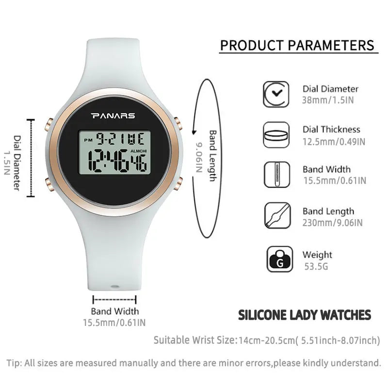 SYNOKE Women's Watch Digital Women Dress 50M Waterproof Stopwatch Sports Luminous Multifunction LED Electronic Wrist Watch Lady