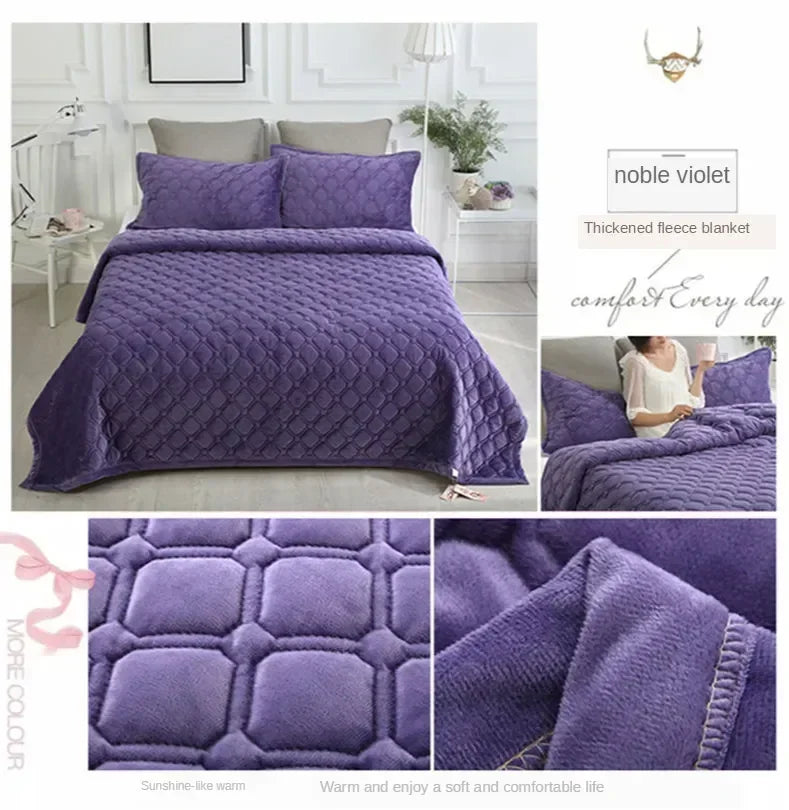 1PC Luxury Bed Cover Thickened Anti-Slip Bed Solid Color Warm Quilted Bedspread Bedding Velvet Comforter Short Plush Sofa Towel