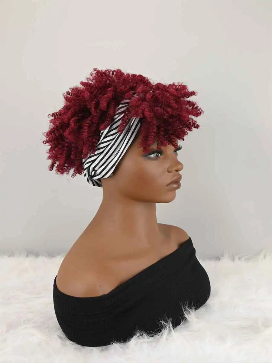 Pelucas de diadema para mujer Peluca afro rizada y rizada con pelucas de cabello corto sintético con diadema adjunta Pelucas de pañuelo en la cabeza rizadas