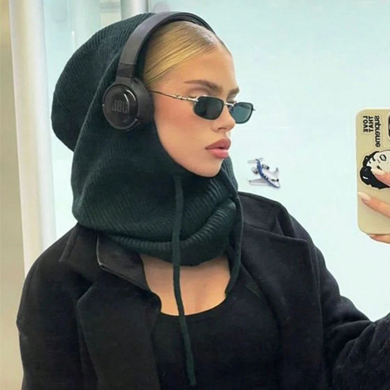 Hot Sale Women Winter Balaclava Cap Hooded Neck Warmer Windproof Knit Hat Outdoor Travel Winter Hat