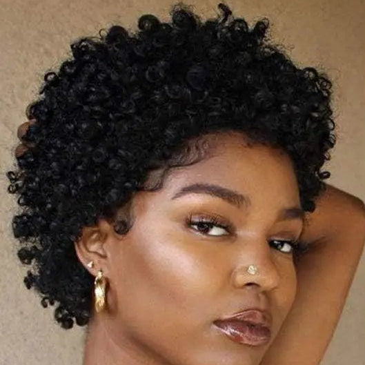 Perruques courtes bouclées pour femmes noires, perruques synthétiques courtes frisées afro avec frange, naturelles bouclées pour cosplay, fête, usage quotidien