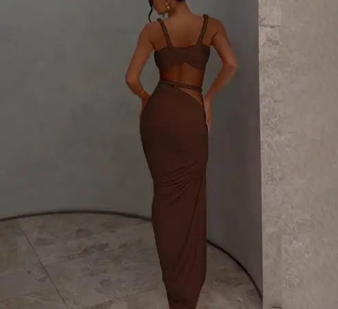 Skirt Set for Women's Fashion Spring Summer Latest Clothin Sexy Solid Color Backless Small Tank Top Hip Hugging Skirt Set