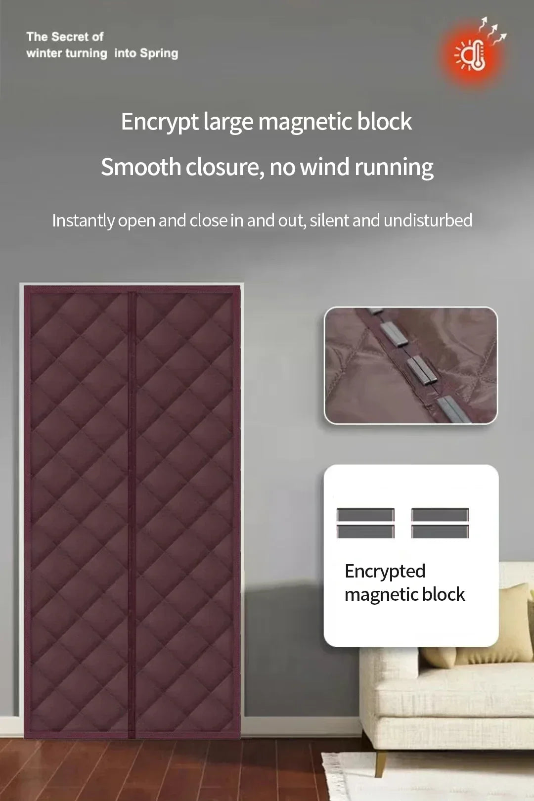 Rideau de porte isolant en coton épais et chaud pour l'hiver, à longues bandes magnétiques, isolation thermique, cloison, fournitures pour la maison