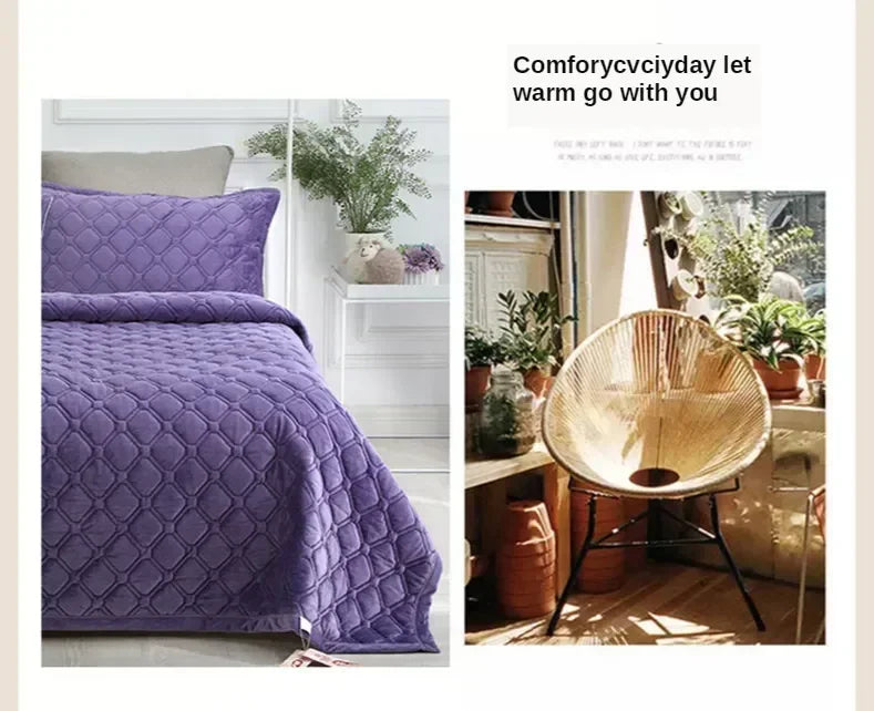 1PC Luxury Bed Cover Thickened Anti-Slip Bed Solid Color Warm Quilted Bedspread Bedding Velvet Comforter Short Plush Sofa Towel