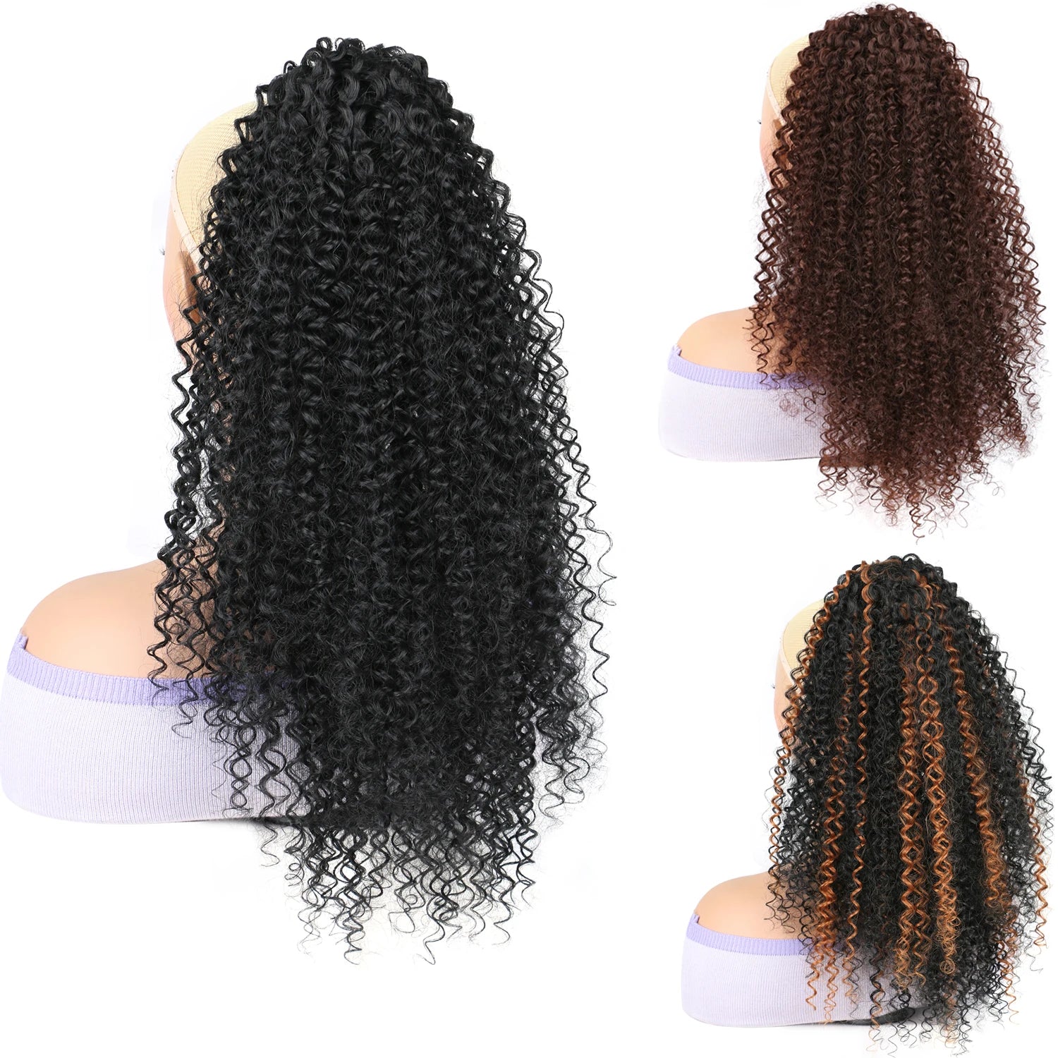 Extensions de Cheveux Synthétiques Frisés Kinky Afro Fluffy en Queue de Cheval avec Cordon de Serrage pour Femmes, 45 cm