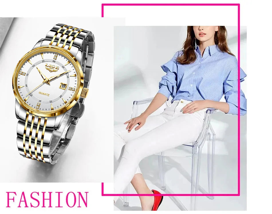 LIGE New Waterproof Watches Women Fashion Women's Bracelet Watch Top Brand Luxury Date Quartz Watch for Women Relogio Feminino