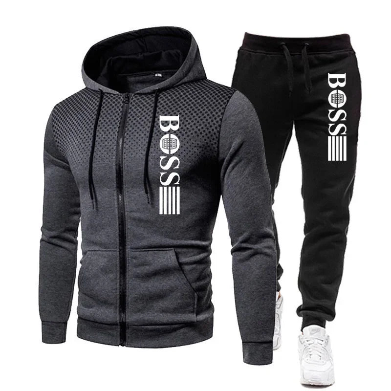 2026 New Men's zippered hoodie + Casual Pants Set for Autumn and Winter fashion Fitness and Warm sportswear Two-piece set