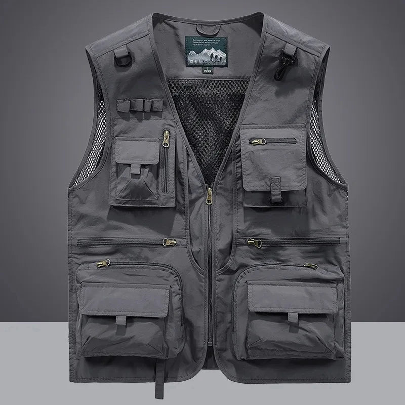 New Men's Vest Tactical Webbed Gear Coat Summer Photographer Waistcoat Tool Many Pocket Mesh Work Sleeveless Jacket Male