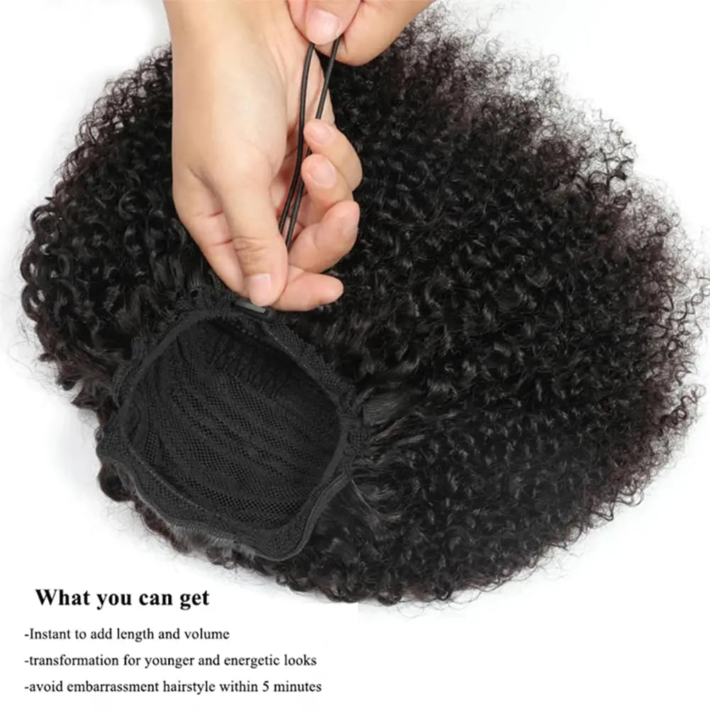 Afro Kinky Curly Drawstring Ponytail 100% Human Hair Natural Ponytail Extension 12A Brazilian Virgin Human Hair Ponytail