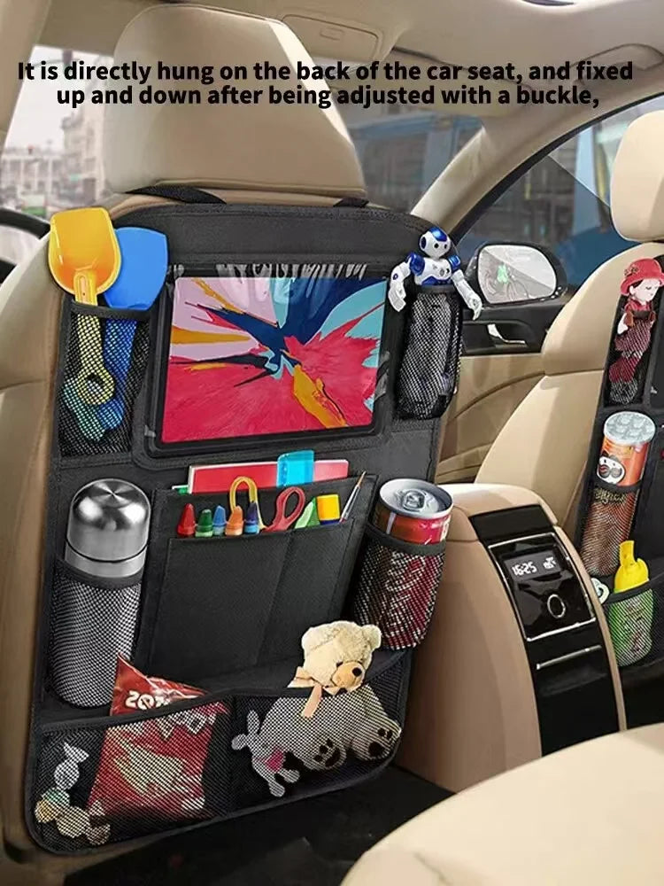 Organizador de almacenamiento para asientos de automóvil, multifuncional, tela Oxford, bolsa de almacenamiento multiusos para el respaldo del coche con soporte para tablet con pantalla táctil