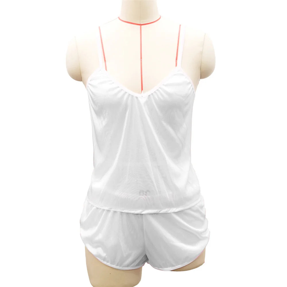 New Women Pajamas Lingerie Set Satin Silk Camisole Shorts Sets 2 Pieces Sleepwear Top And Shorts Nightwear Suits Sleeveless Tops