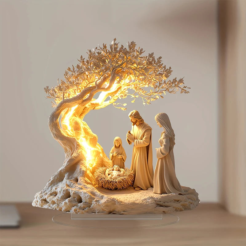 Easter Nativity Scene Figurine Tabletop Decor Nativity Figurine Wood Desk Ornament Craft Decration Church Holiday Christmas Gift