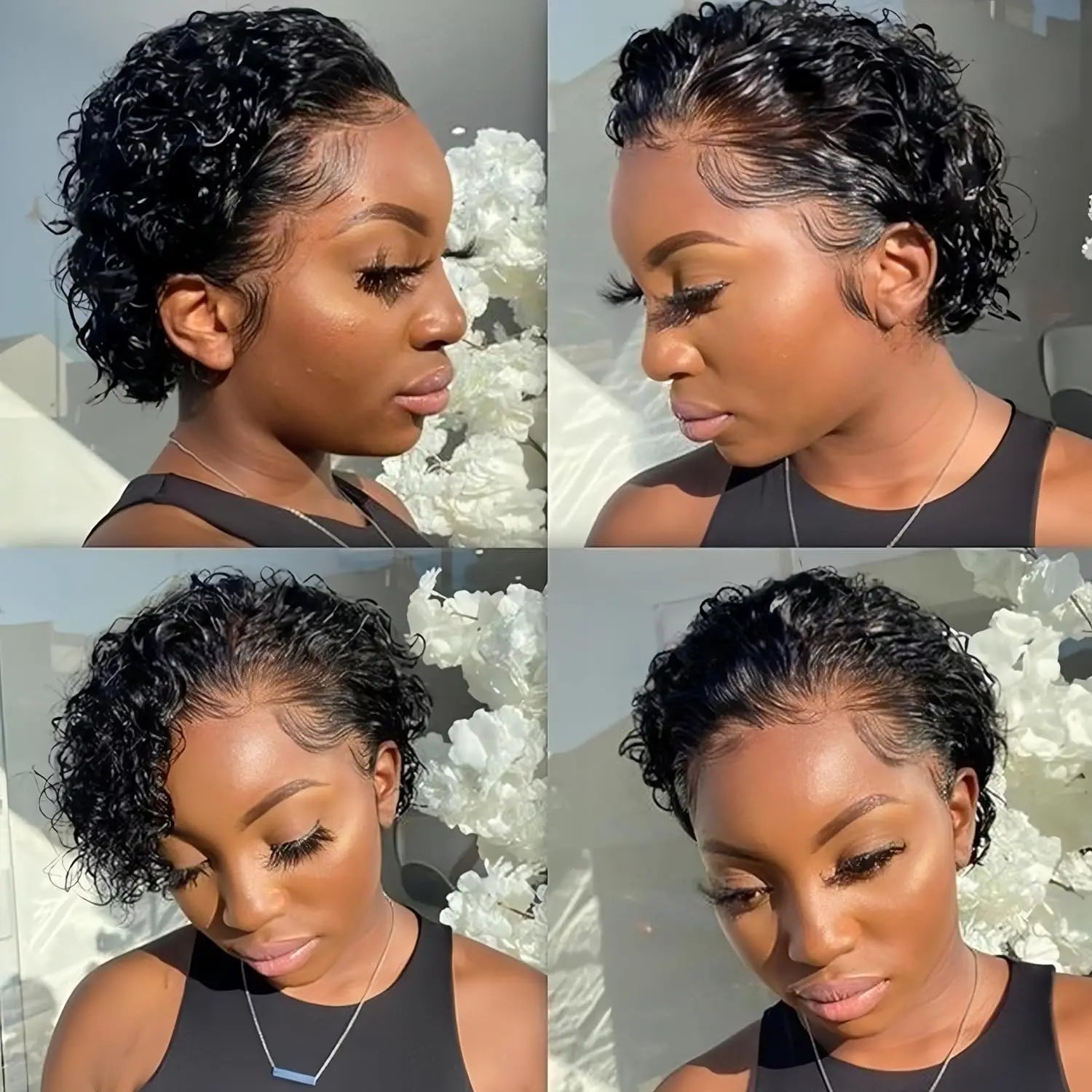 Peluca Pixie Cut de Cabello Humano Corto Rizado 13x1 13x4 Lace Front Pelucas de Cabello Humano Negro Natural Peluca Pixie Rizada Profunda para Mujeres Negras