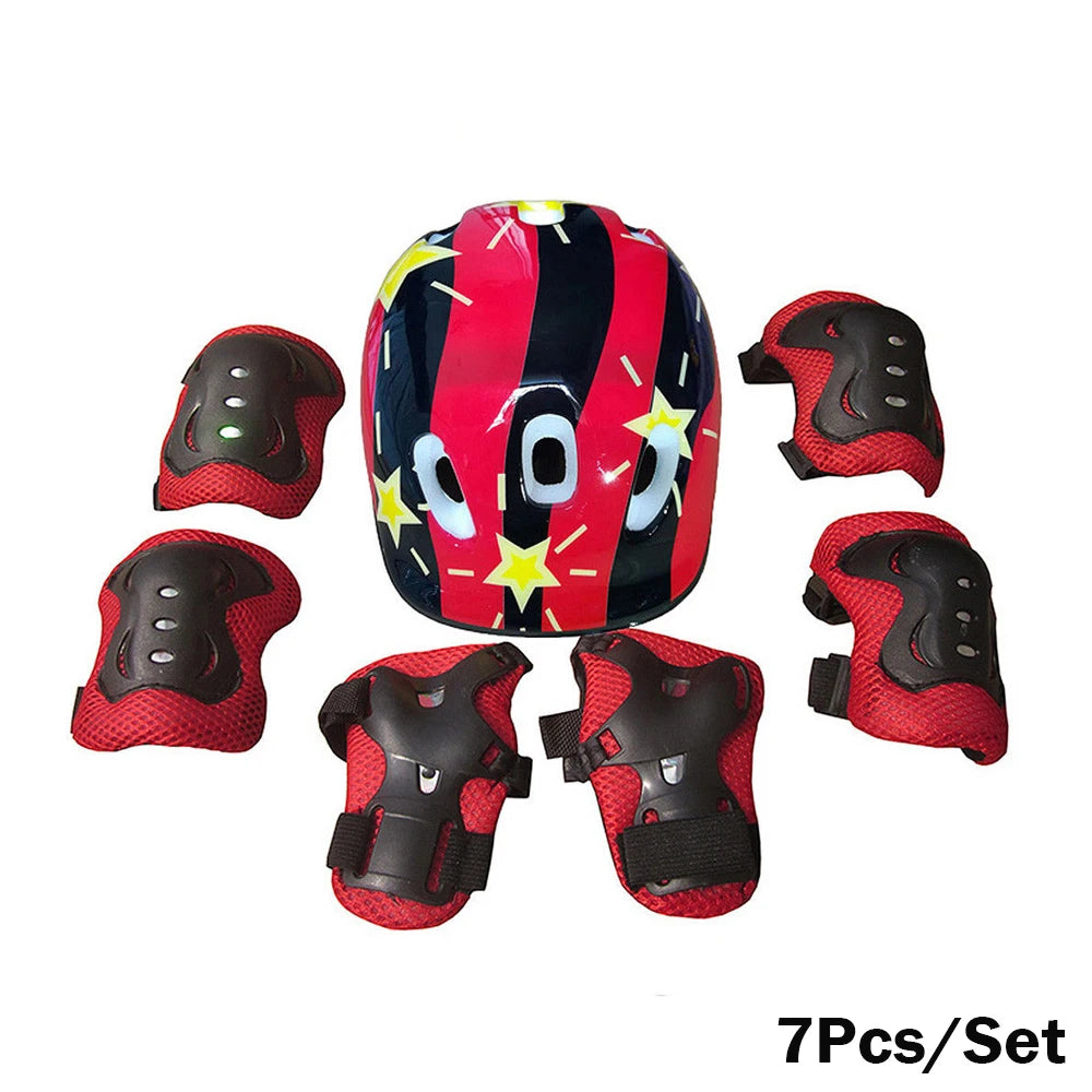 7Pcs/Set Kids Roller Skating Bicycle Helmet Knee Wrist Guard Elbow Pad Set for Children Cycling Sports Protective Guard Gear Set