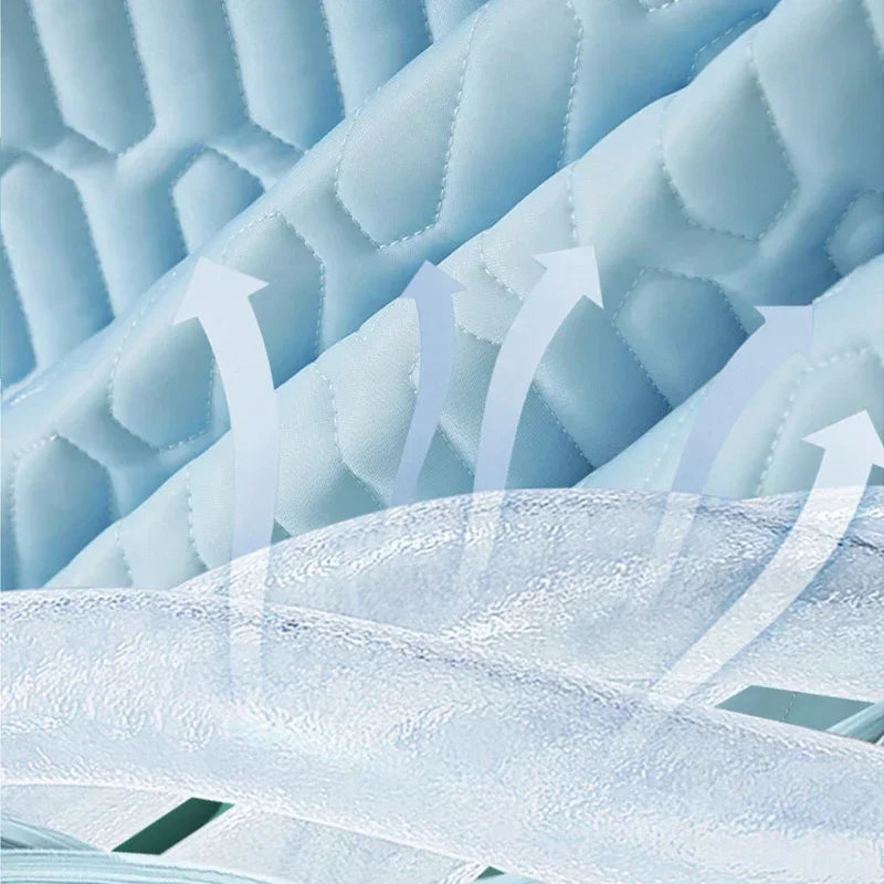 Cooling Bed Sheet Set with Pillowcases Ice Silk & Latex Quilted Breathable Cover Solid Summer Bedding Comfort & Heat Resistance