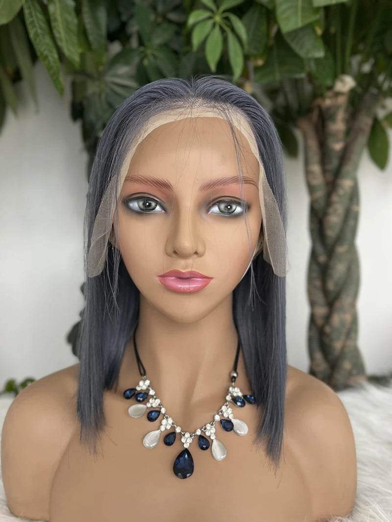 Peluca Bob Corto Gris Liso 13x4 Pelucas Frontales de Encaje Transparente de Cabello Humano Para Mujeres Negras Pelucas Frontales de Encaje Gris Plateado Brasileñas