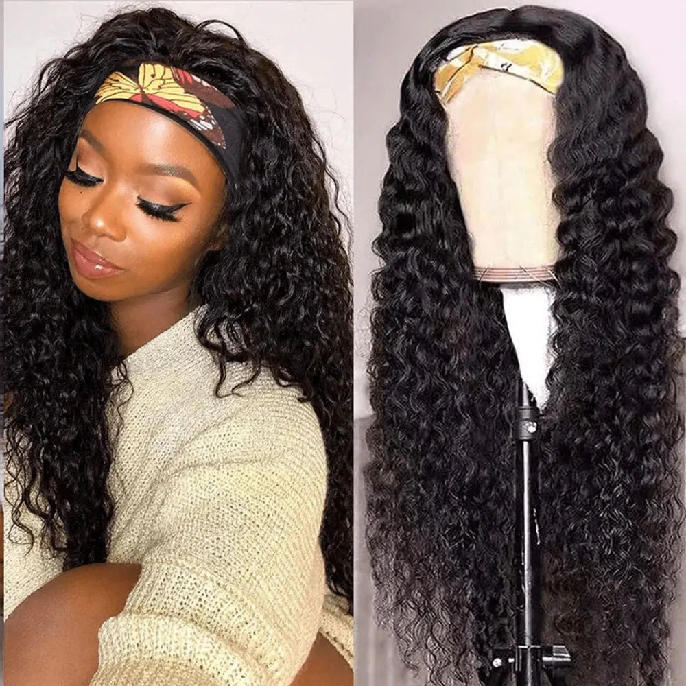 Peluca de Diadema Ondulada Humana, Media Peluca de Diadema Rizada para Mujer, Peluca de Cabello Humano Liso de Onda Profunda