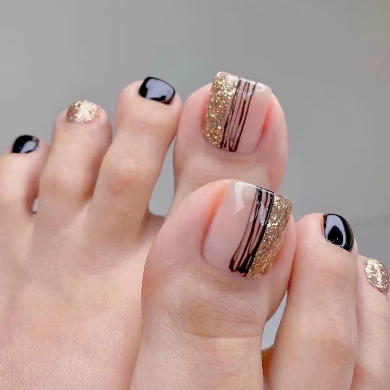 Flowers White French Artificial Toenails Nude Pink Toe False Nails with Glue Wearable Short Flat Shape Fake Toenails Wholesale