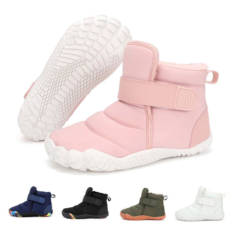 Kids Wide Toe Barefoot Snow Shoes Girls Ankle Winter Boots Warm Plush Boys Fur Shoes Children Minimalist Sneakers Boots