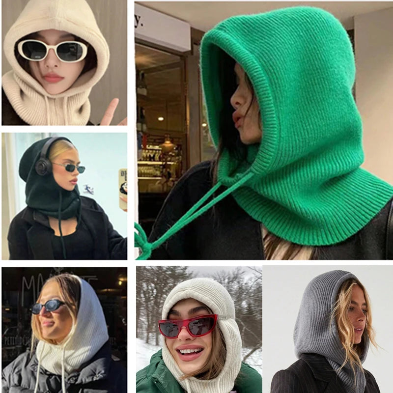 Cagoule d'hiver à capuche pour femme, coupe-vent, en tricot, idéal pour les voyages en plein air