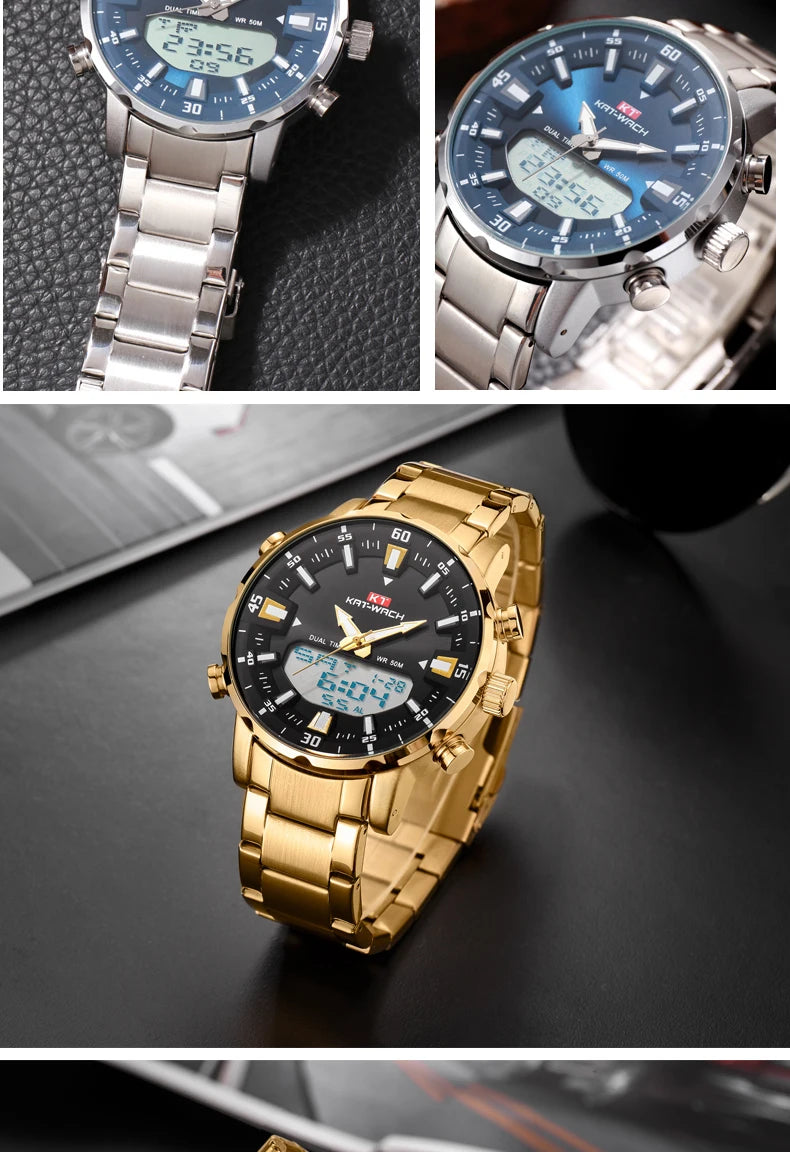 KAT-WACH Men Quartz Wrist Watch  2024 High Quality Luxury  Original Waterproof Digital Watches