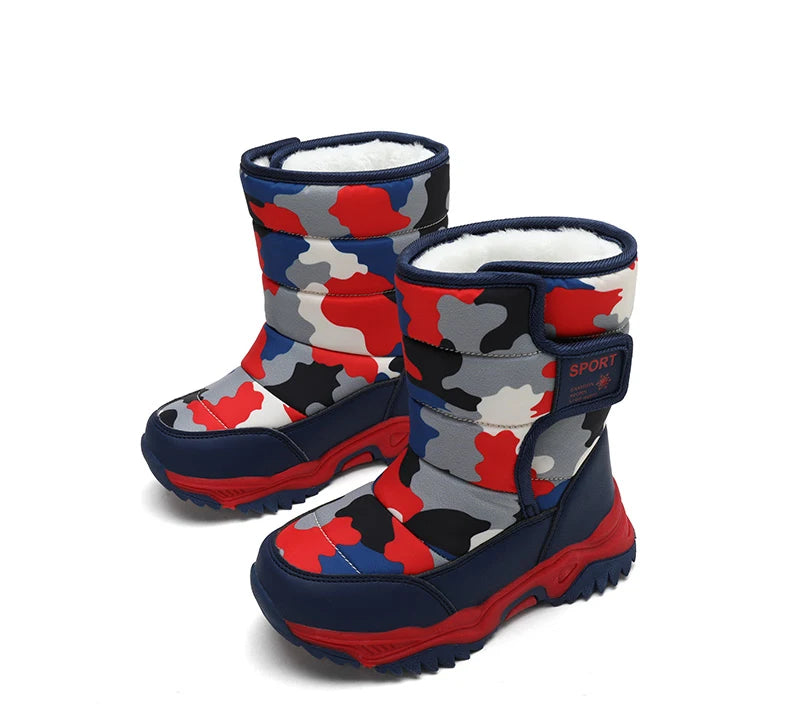 Winter Children Shoes Plush Waterproof Fabric Non-Slip Girl Shoes Rubber Sole Snow Boots Fashion Warm Outdoor Boots