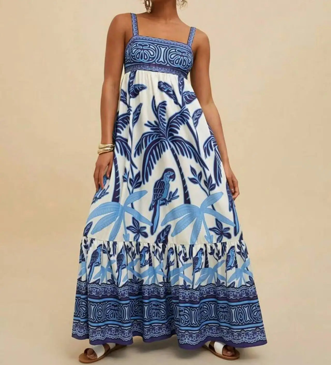 Women's New Arrival Leisure Fashion Print Dresses Summer Elegant Holiday Spaghetti Strap Dress Vacation Party Female Clothing