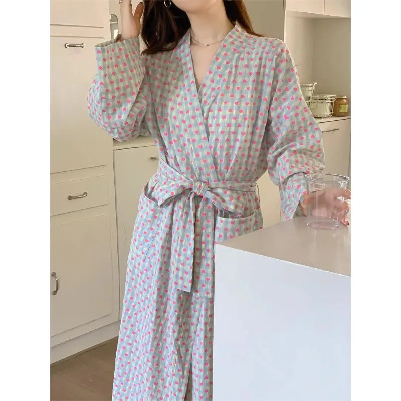 Bata de baño para mujer, estilo kimono largo y holgado, con cuello en V, cordones, pantalones a cuadros, bata de dormir sexy para mujer/niña.
