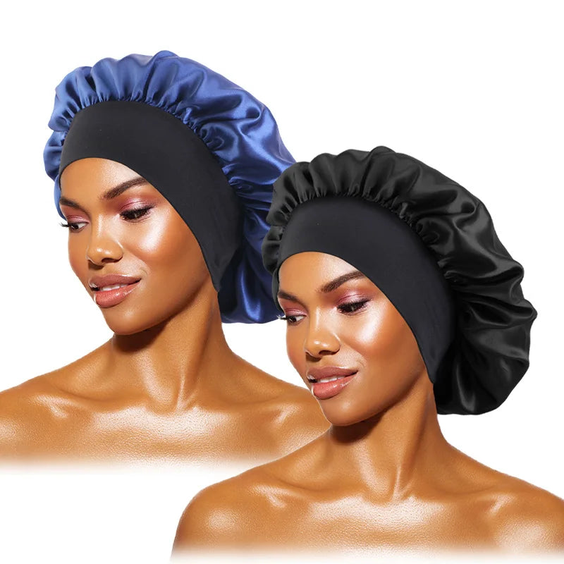 Gorros de satén lisos para mujer, con ala ancha, para dormir, bañarse, gorro unisex, con banda elástica, para el cuidado del cabello