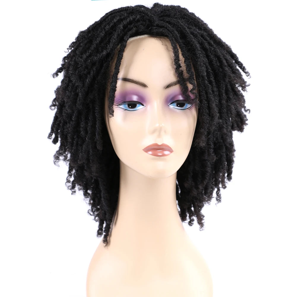 10Inches Braided Wigs  Afro Bob Wig Synthetic DreadLock Wigs For Black Woman Short Curly Ends Cosplay Yun Rong Hair